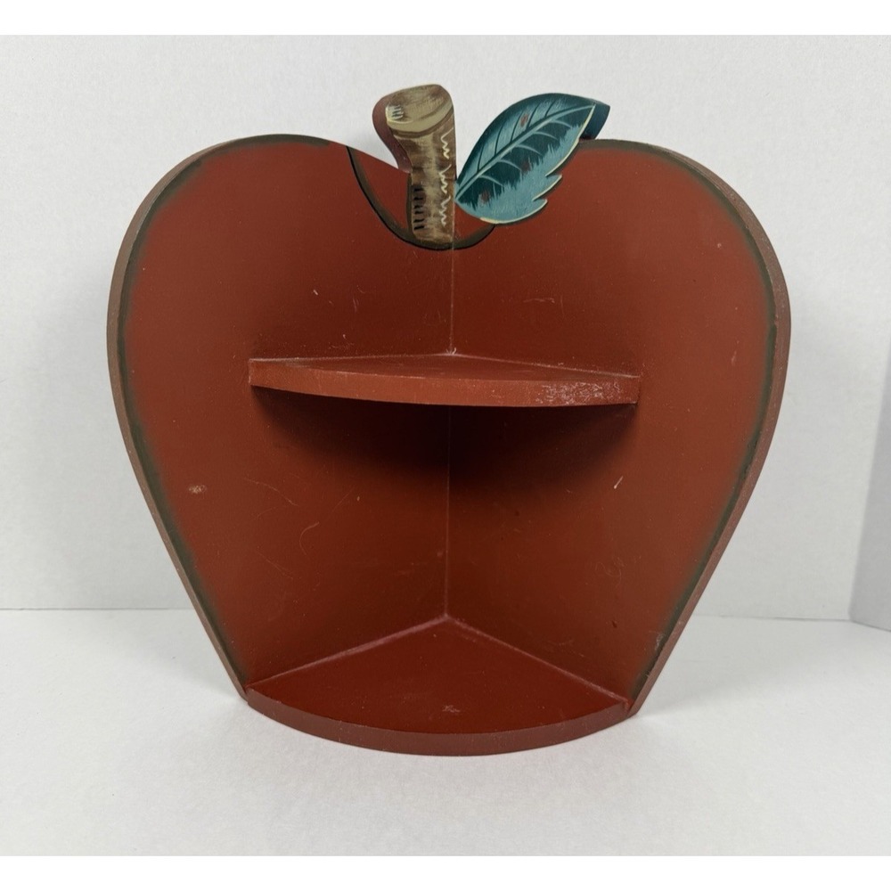 Vintage Red Apple Corner Shelf Wood Wall Hanging Country Cottage Decor